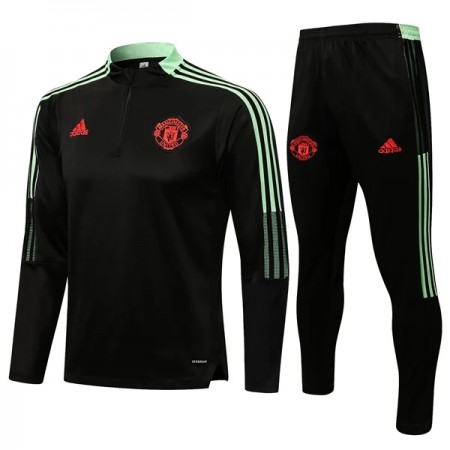 Manchester United Komplet Bluzy Treningowe Czarny 21-22 Ćwiartka-Suwak